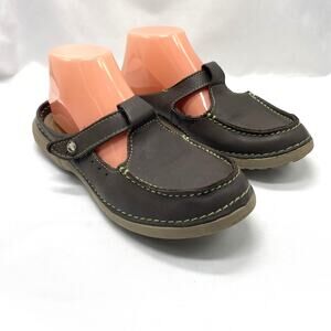 Womens CROCS 10779 Leather Slip On Comfort Brown Mary Jane Clogs Flats Size 8